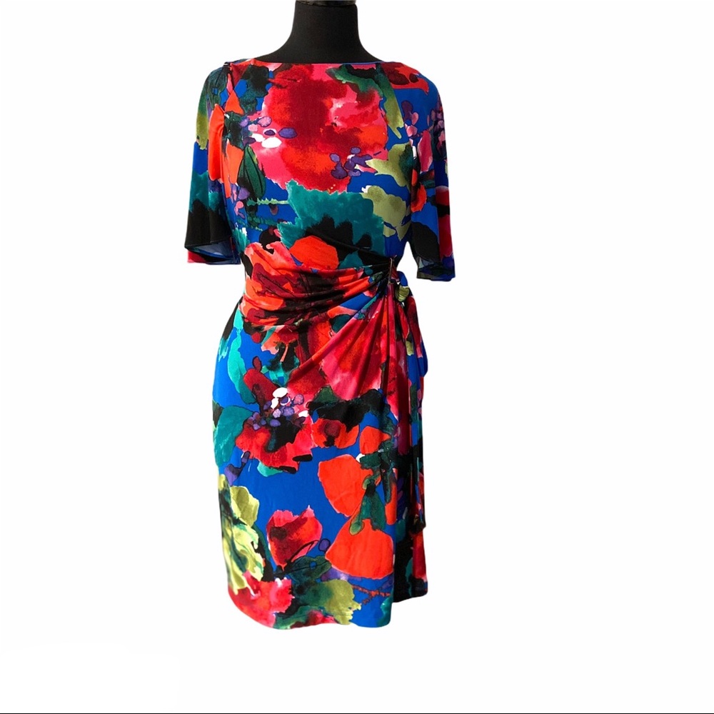 NEW TAHARI ASL Multicolor Floral Short Sleeved Dress size 6 - Picture 2 of 13